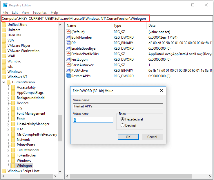 stop apps from automatically starting in Registry Editor