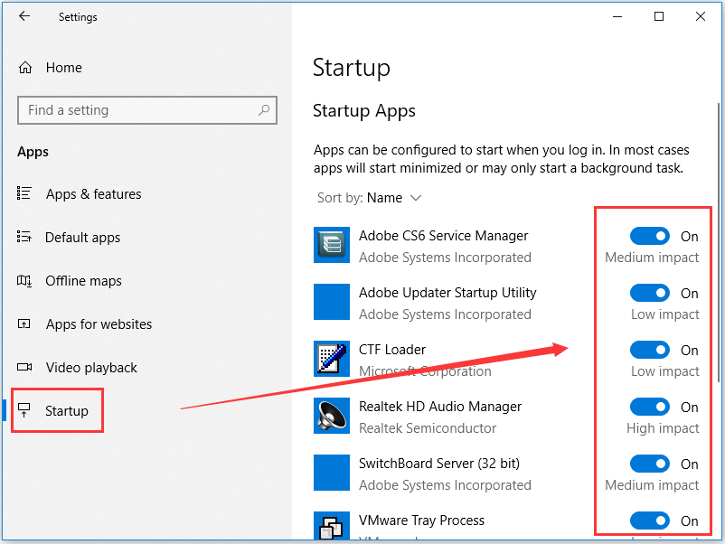 click Startup and turn off automatically restart apps