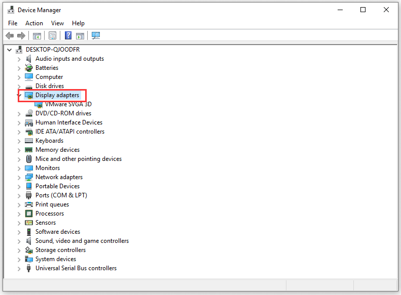 find Display Adapters in the listed results
