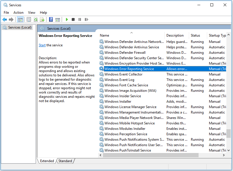 open Services window