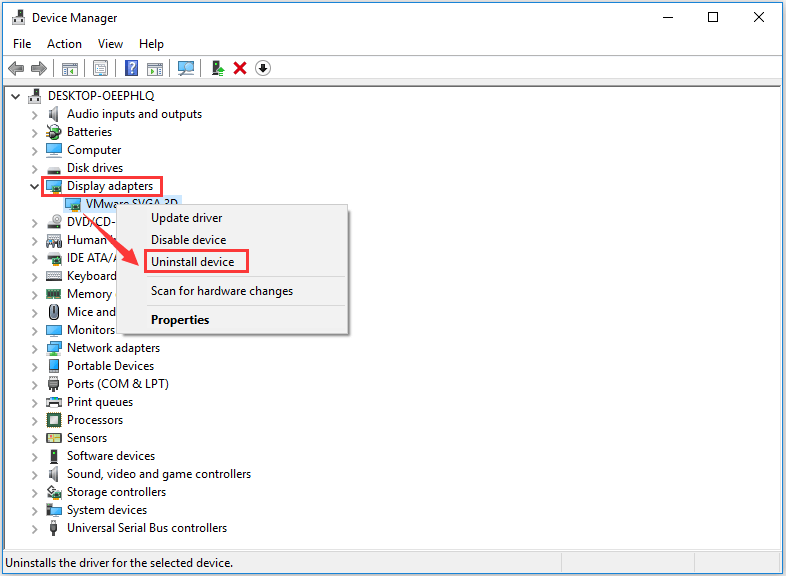 uninstall display drive