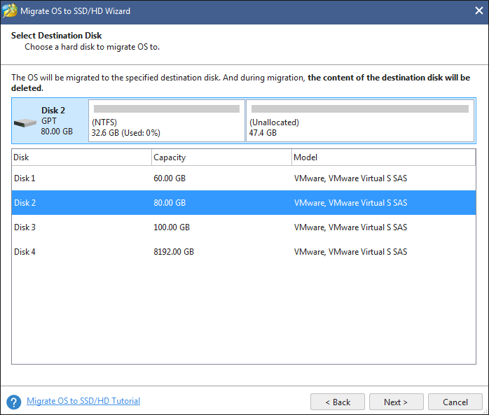 select SSD as the target disk