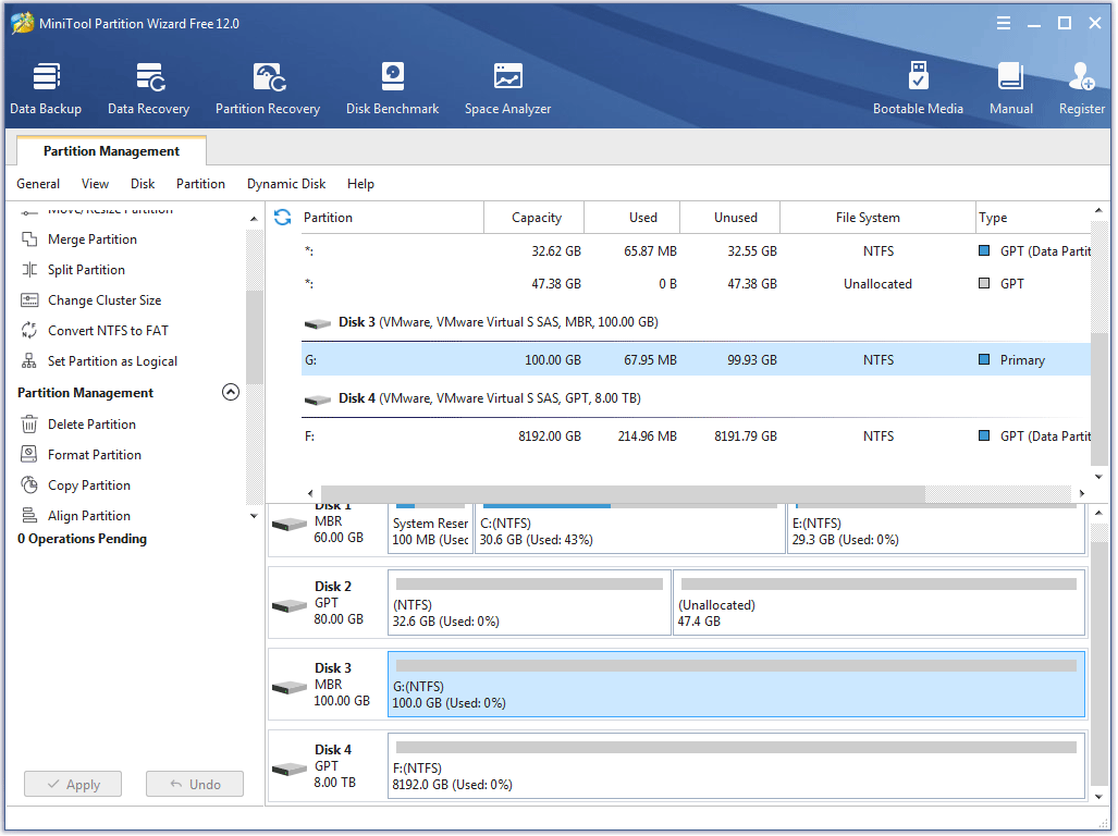 the main interface of MiniTool Partition Wizard
