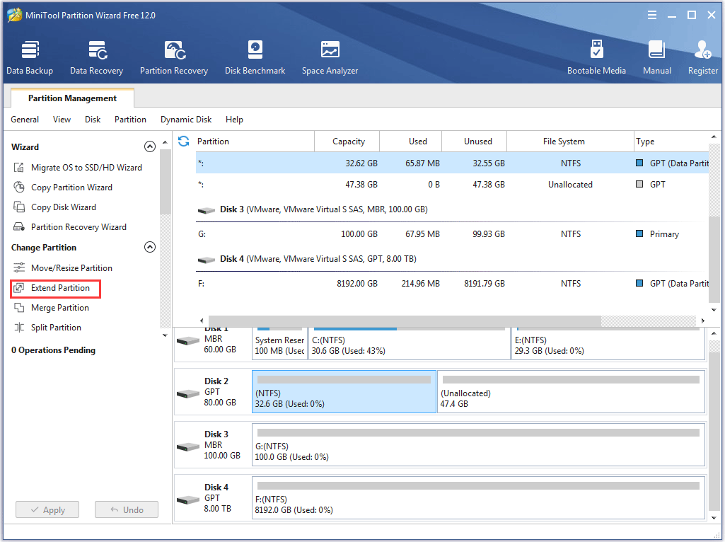 activate the Extend Partition feature
