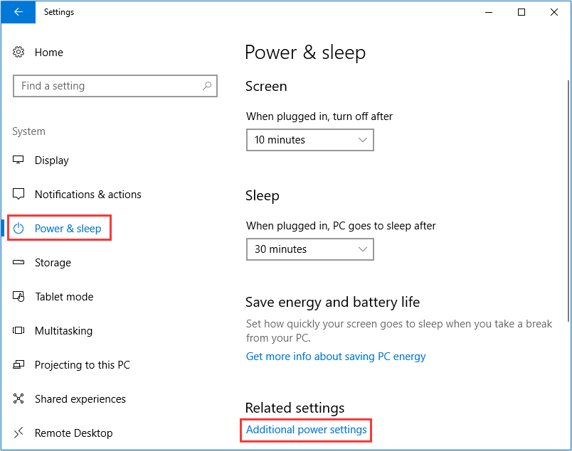 choose Additional power settings