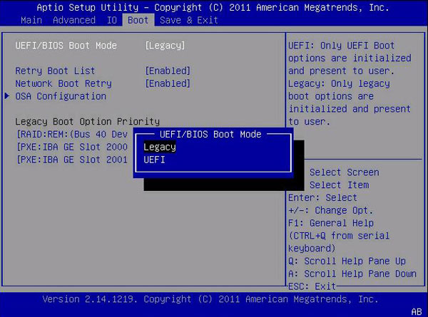 change to UEFI mode