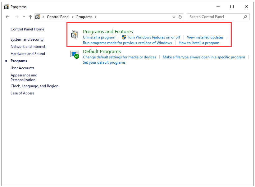 click Programs and Features