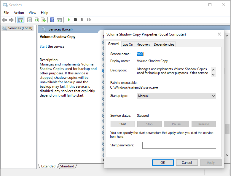 check status of VSS and SPP services