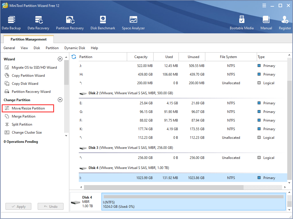 move/resize partition