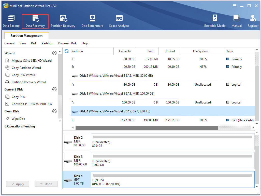 click the Data Recovery feature to recover the lost data