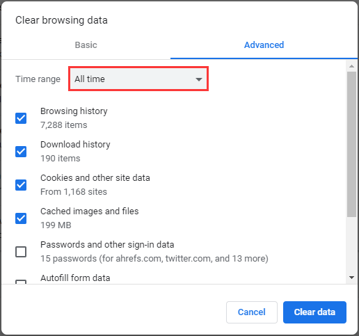 clear browsing data
