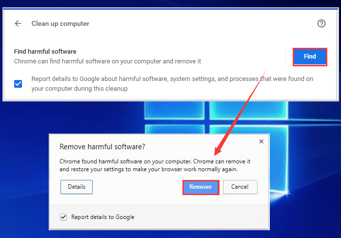 remove harmful software using Chrome cleanup tool