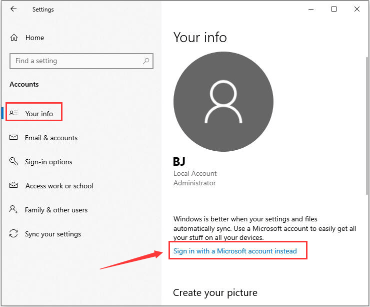 click Sign in with a Microsoft account instead