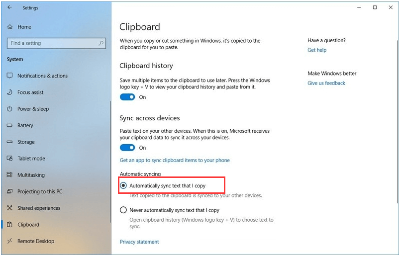 Change settings to automatically sync text in Windows