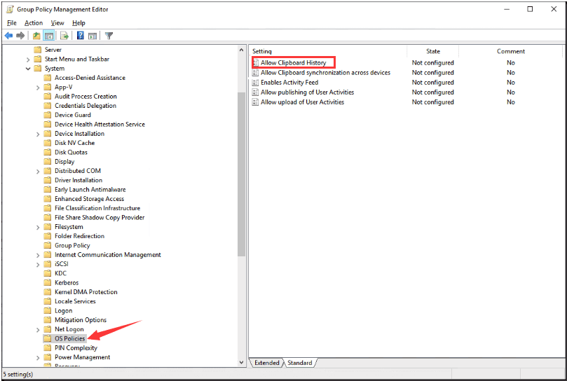 Change Settings in Group Policy Editor Windows to fix Clipboard History Not Working