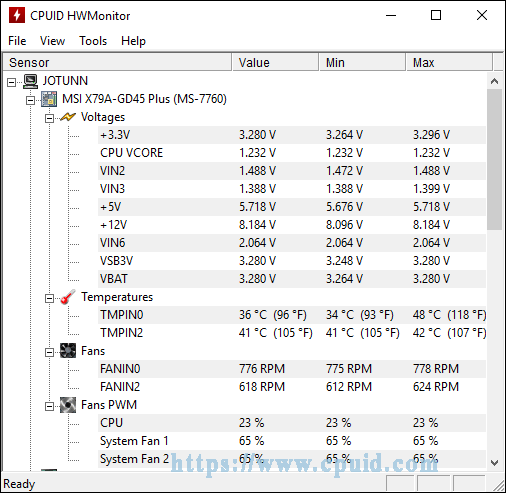 HWMonitor shows the detailed information of the CPU