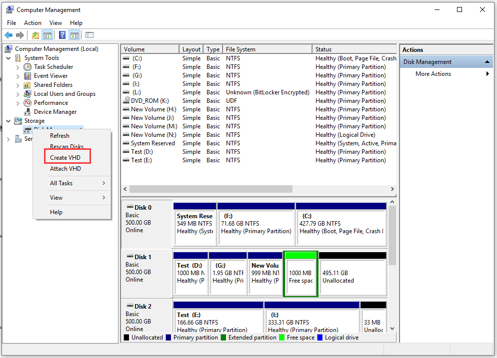  click on Create VHD button