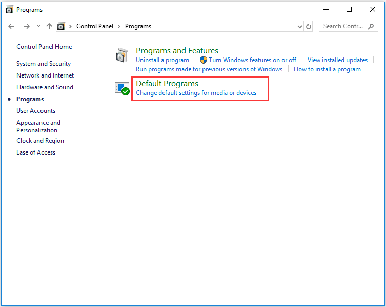click Default Programs