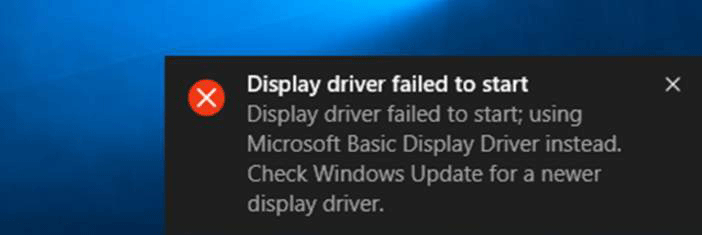 Display driver failed to start