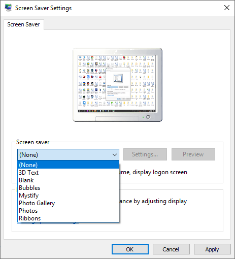 set screen saver Windows 10