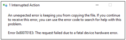 error 0x800701E3 when copying or removing files