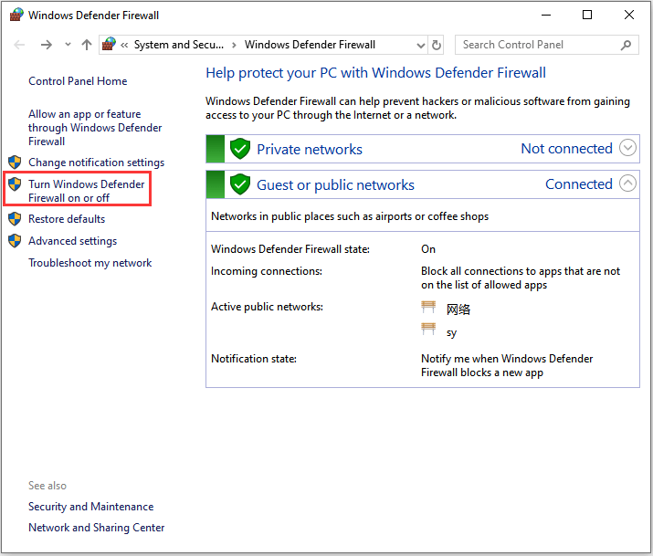 open firewall settings