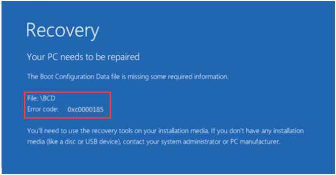 Windows 10 error code 0xc0000185