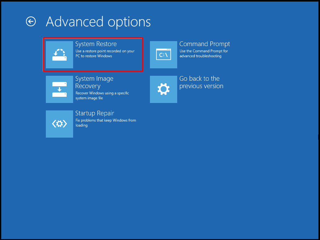 select the system restore option