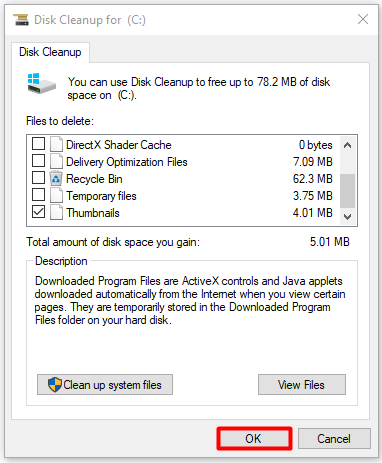 select files to delete to free up more space
