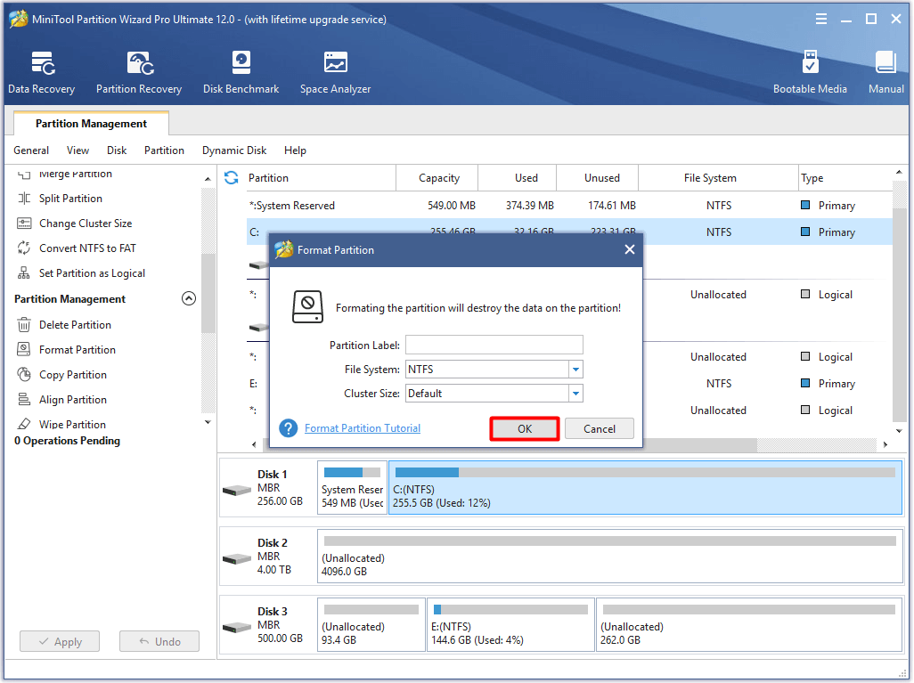 set a partition label and file system for the partition