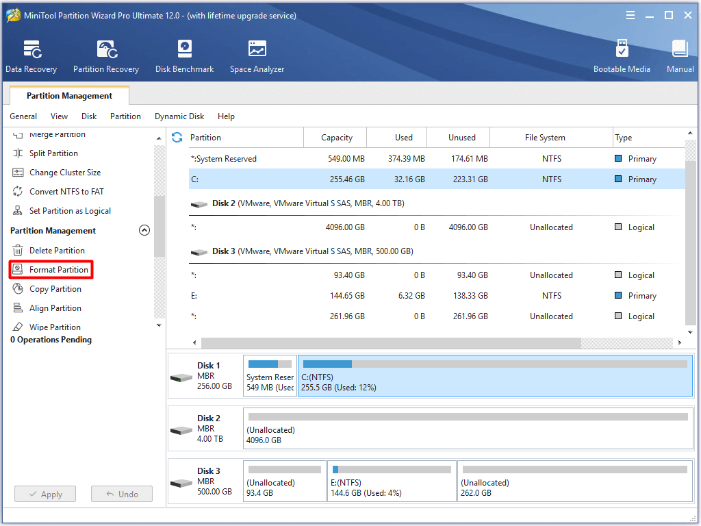 select the format partition feature