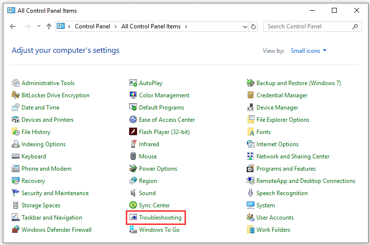 click on Troubleshooting