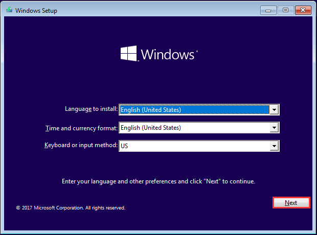 choose your Windows Setup options