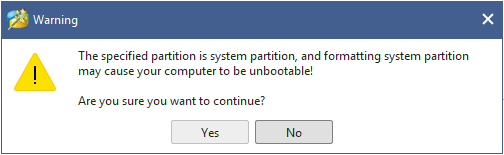 warning for formatting system partition