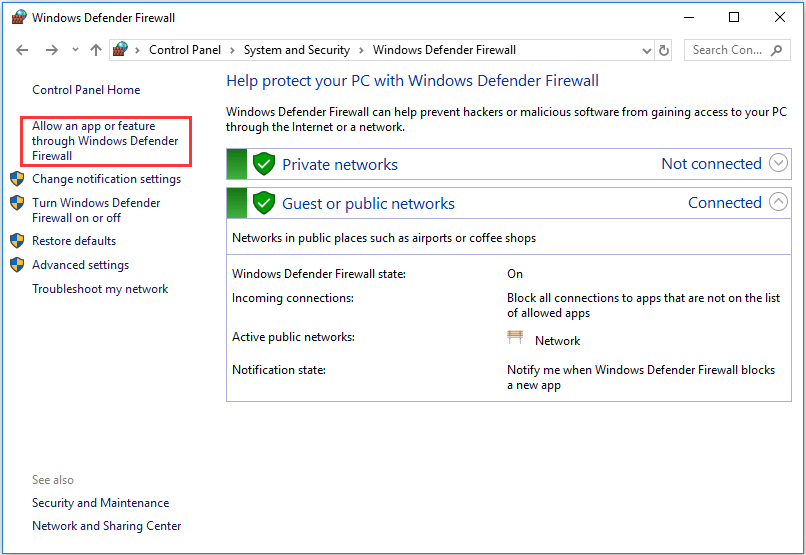 open Windows Defender Firewall