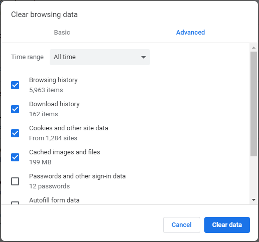 Clear Google Chrome data