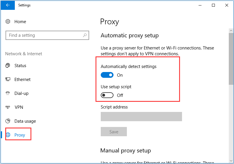 disable Proxy settings