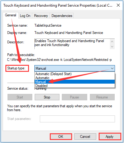 set the Startup type of the service as Manual