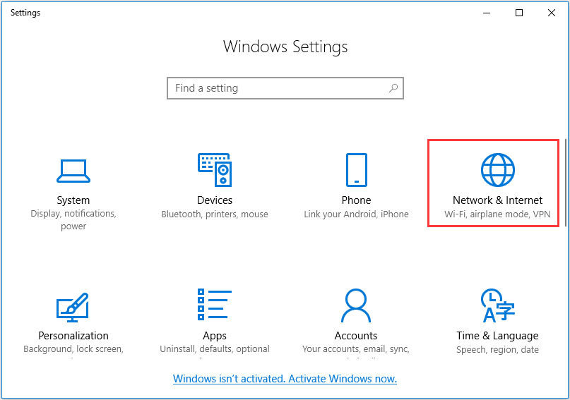 main interface of Settings