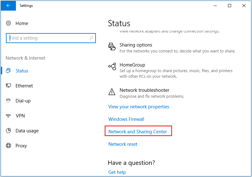 click Network and Sharing Center