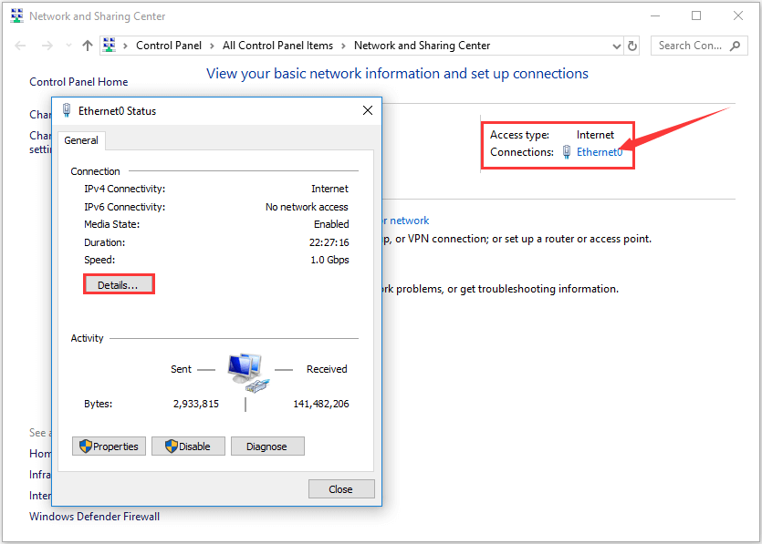 click Details in the Status window