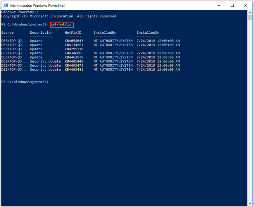 input get hotfix command and hit enter