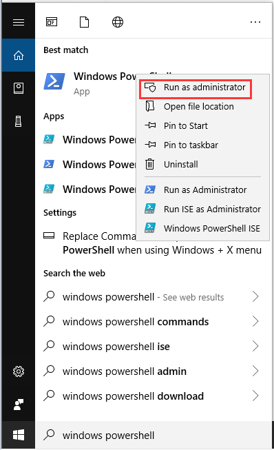 run Windows Powershell as administrator