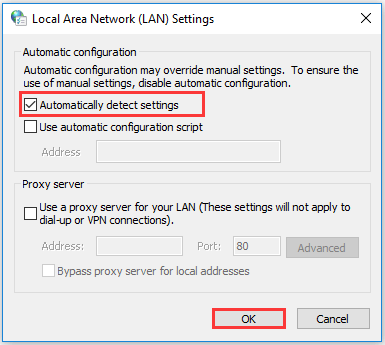 disable Automatically detect settings option