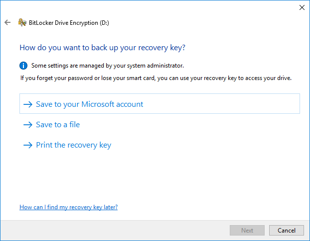 choose a way to store your recovery key