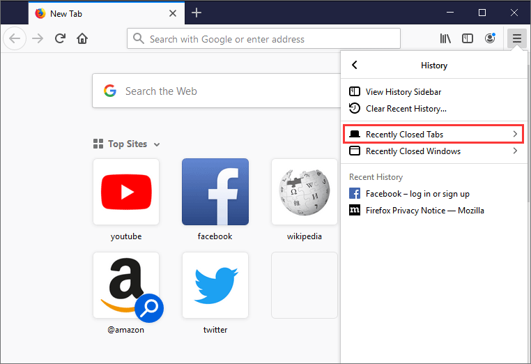 choose Recently Closed Tabs