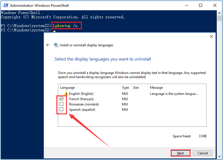 uninstall extra display languages