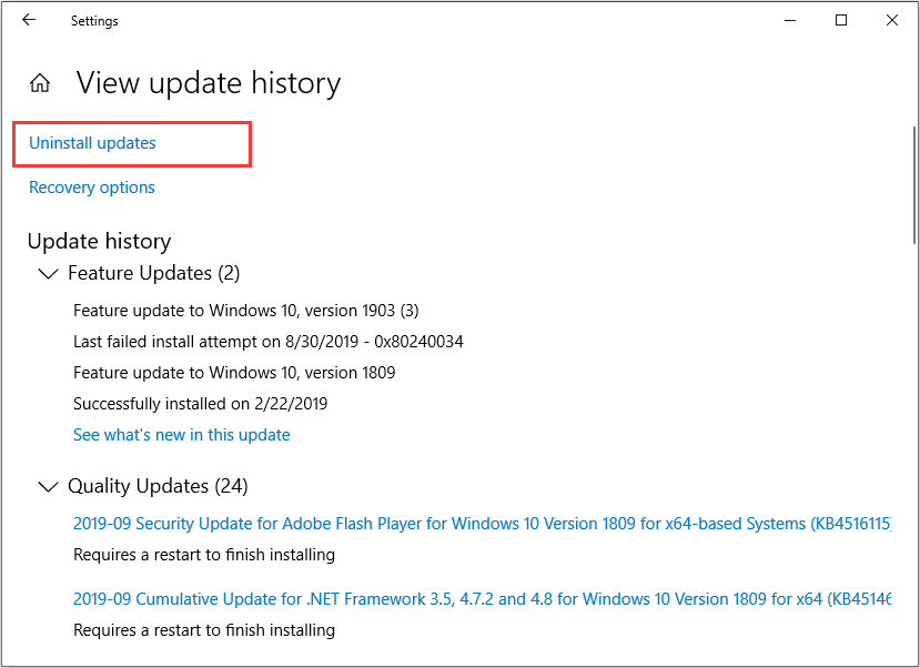 uninstall updates
