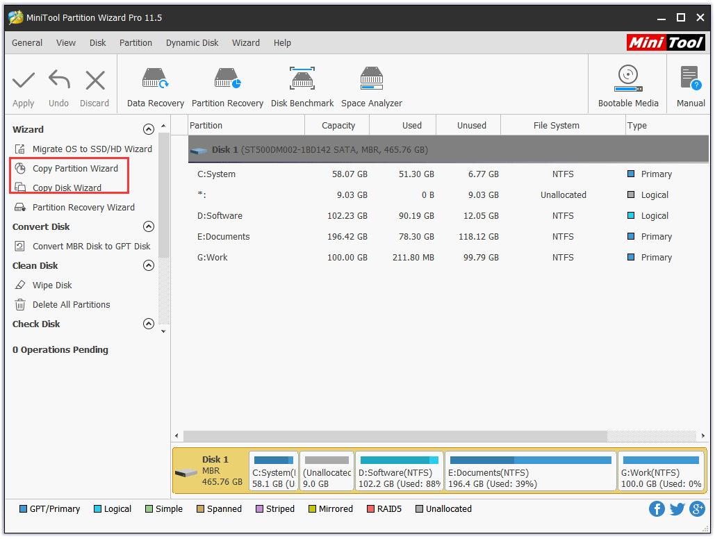 activate Copy Disk/Partition Wizard to back up data