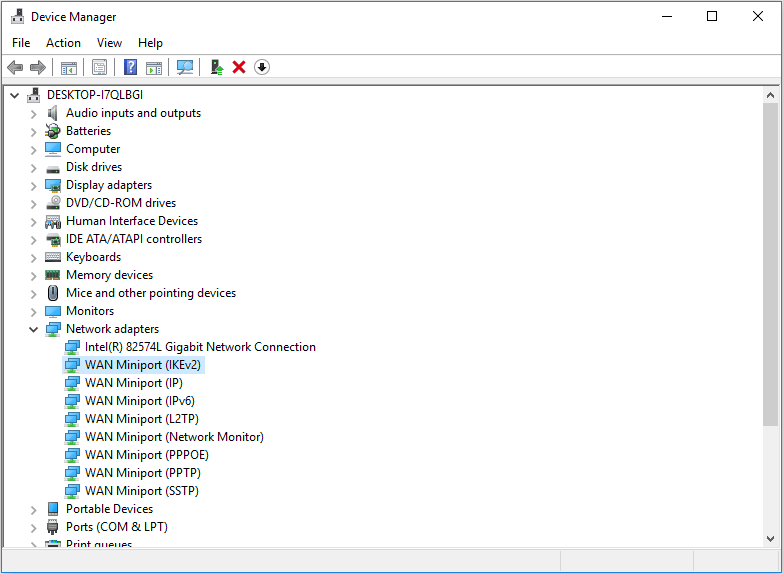 Network adapters in Device Manager